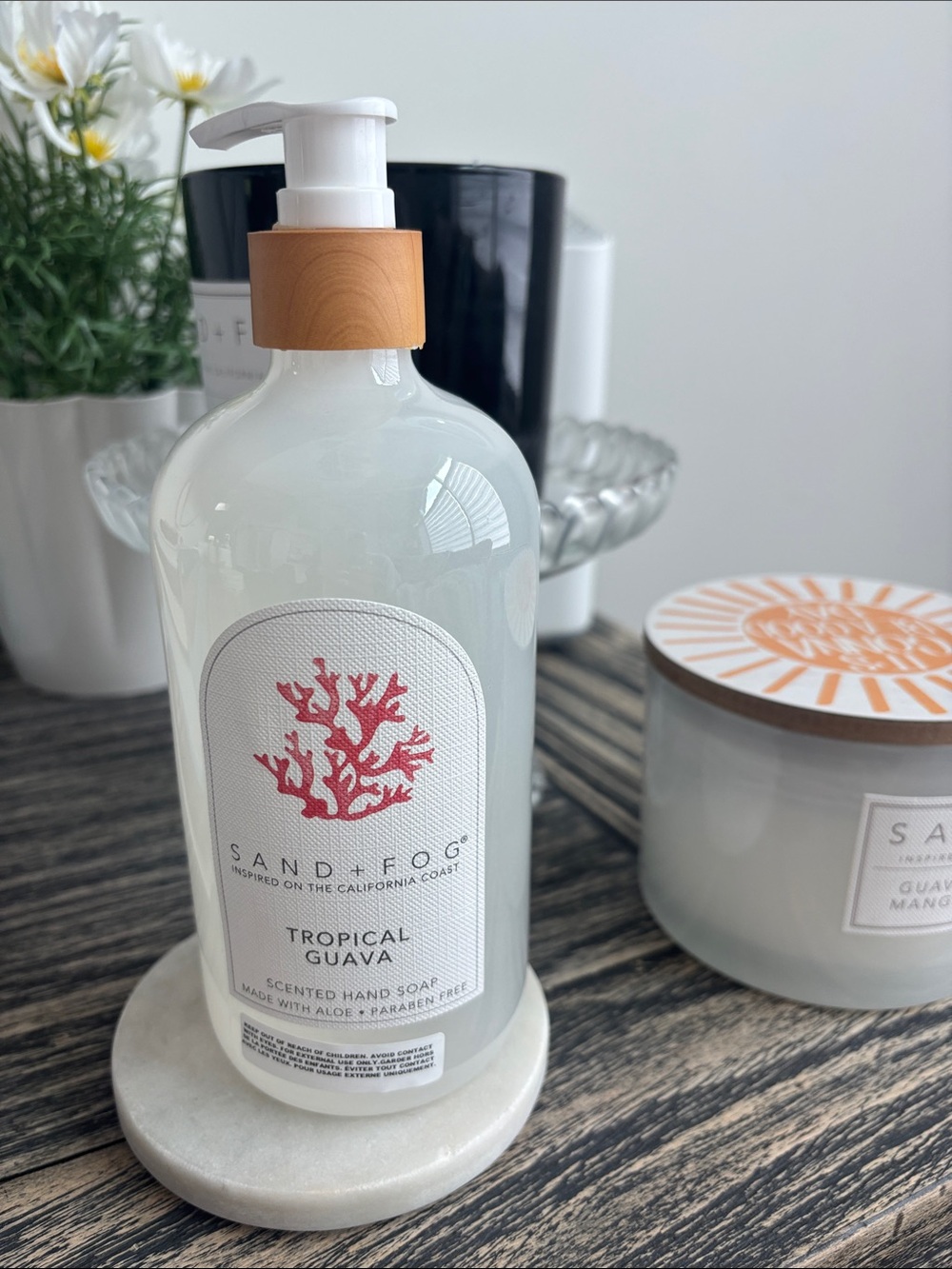 Sand + Fog Tropical Guava Hand Soap — White with Coral Accent